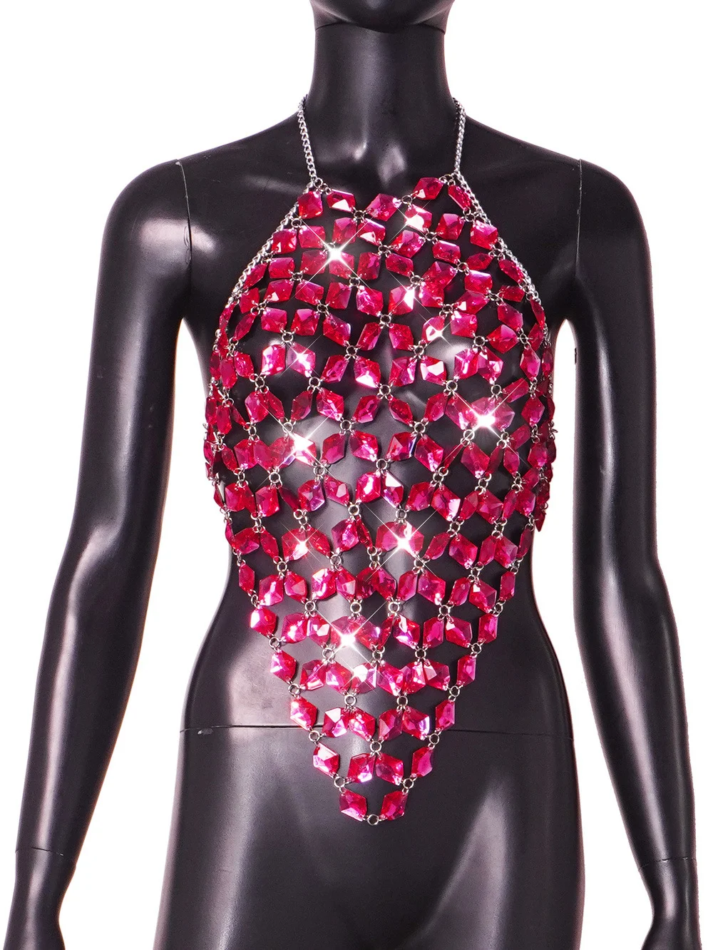 Uveng Uveng New Metal Acrylic Gem Sexy Backback Chain Women's Vest Y21377