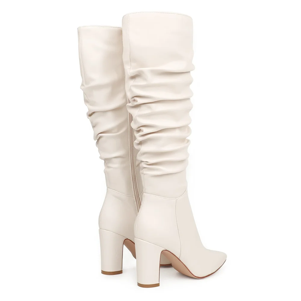 3.35"/8.5cm Women's Knee Boots Chunky Heels Zipper Fashion Sexy Matte Slouchy Boot-MERUMOTE