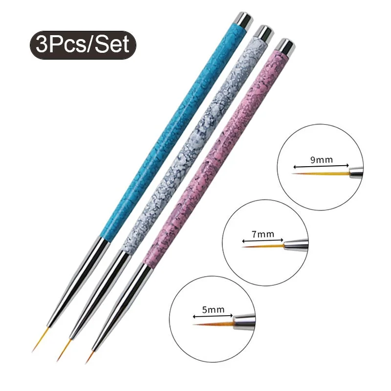 3Pcs Acrylic French Stripe Nail Art Liner Brush Set 3D Tips Manicure Ultra-thin Line Drawing Pen UV Gel Brushes Painting Tools-Nail Inspo