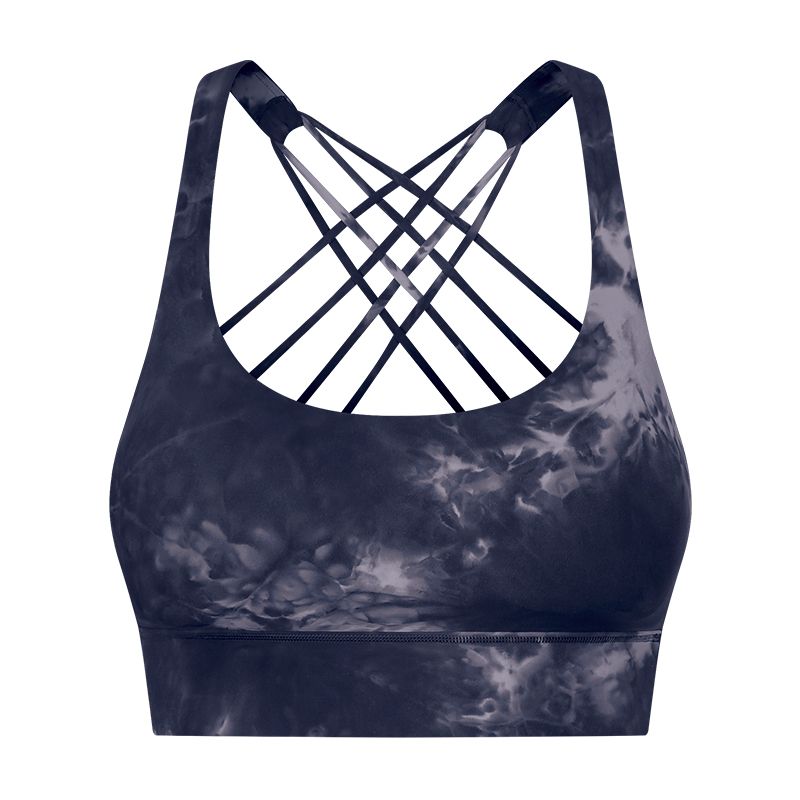 Types of Buy ink blue widened hem back criss cross straps double sided brushed nylon toe dye shock absorber push up sports bra on Hergymclothing at a great price on Hergymclothing