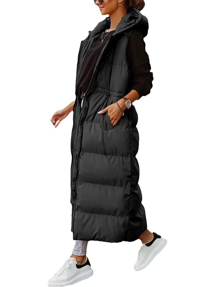 Fashion Hooded Zipper Oversize Parka Quilted Long Waistcoat 