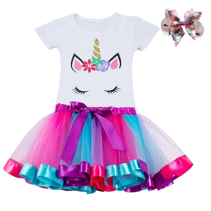 Unicorn Clothing Sets Baby Girls Clothes 2021 Summer Princess Party Unicorn Colorful tutu Dress Kids Birthday Ball Gown Dresses
