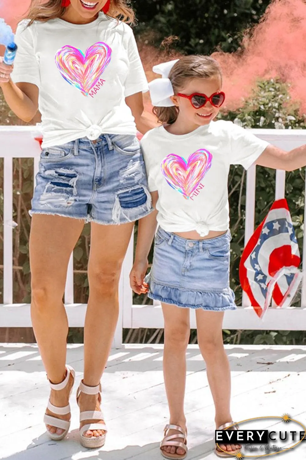White MINI Brushstroke Heart Graphic Tee