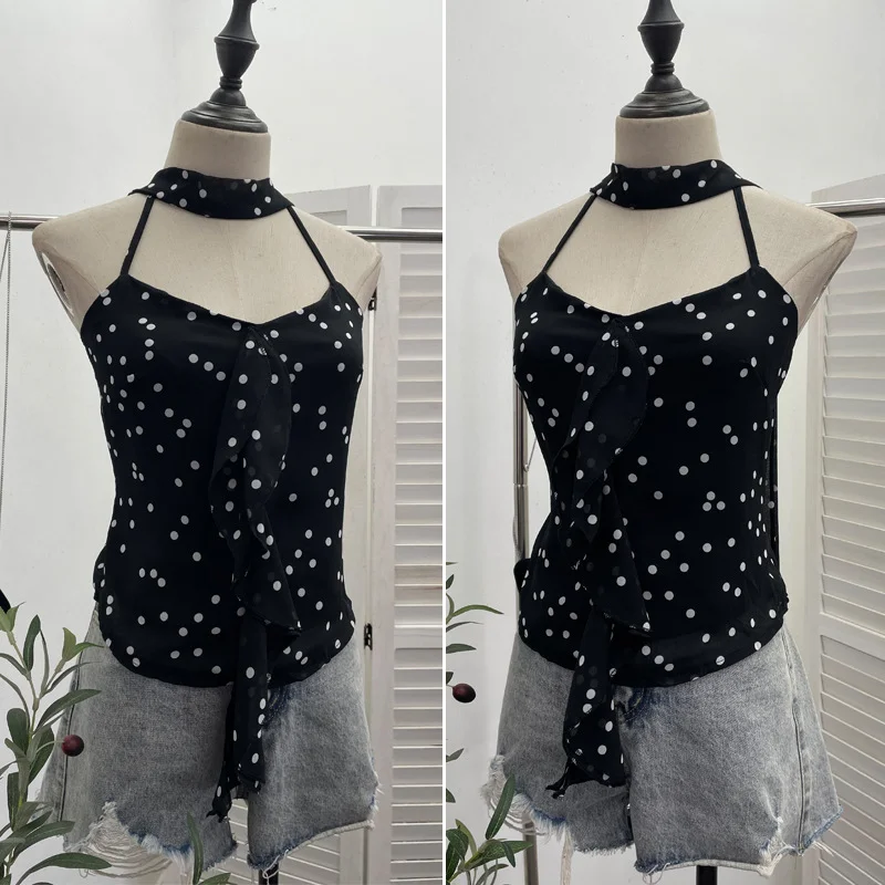 Nigikala Nigikala Shooting Lotus Side Hanging Neck Leopard Sling Female Summer Hot Waist With Small Vest Short Top 9139