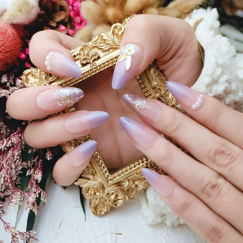 24PCS/box artificial nails with glue Gradients wear long paragraph fashion Manicure patch False nails press on for girls-Nail Inspo