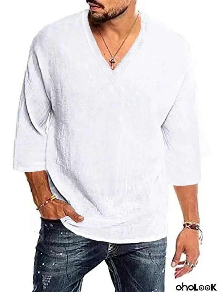 Men's Breathable Thin Personality V-neck Plain Shirt