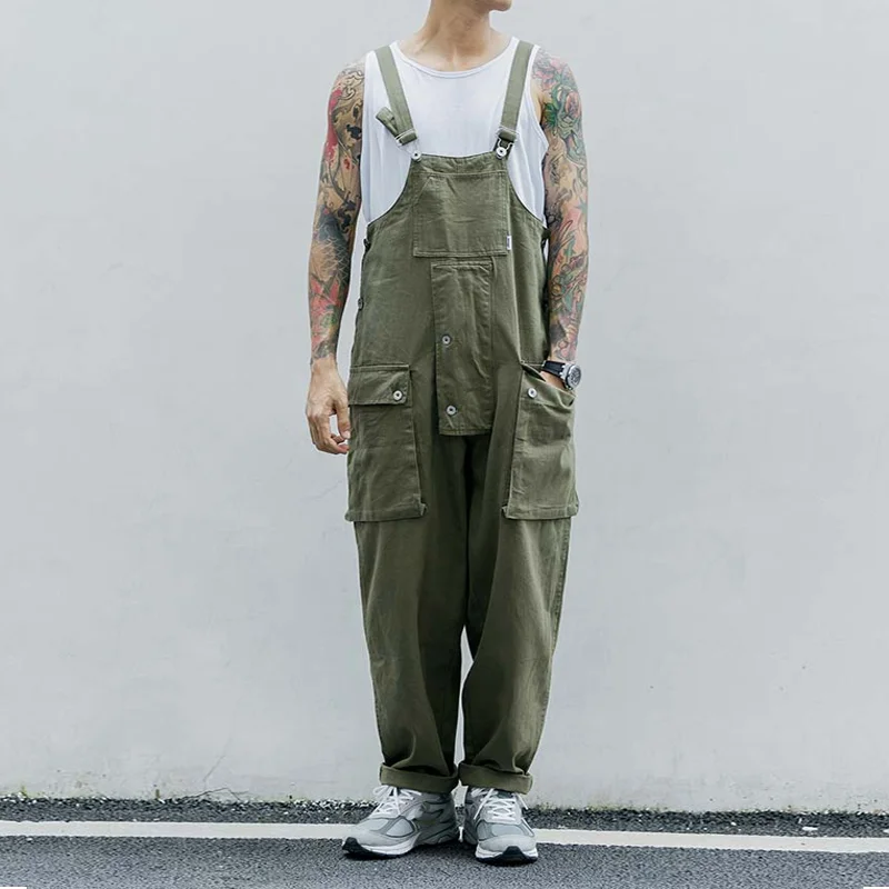 American Loose Cotton Patchwork Casual Overalls