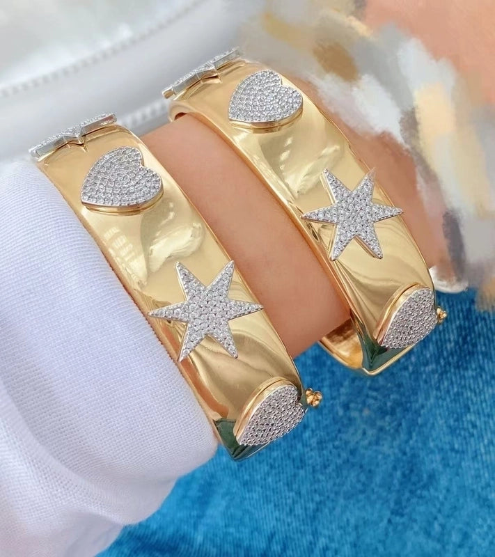 Vintage Style Classic Style Star Moon Heart Shape Copper Zircon Mixed Metal Plating Bangle