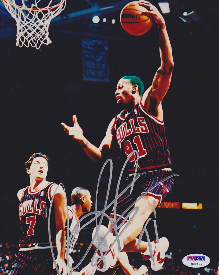 Dennis Rodman SIGNED 8x10 Photo Poster painting + 91 Chicago Bulls PSA/DNA AUTOGRAPHED