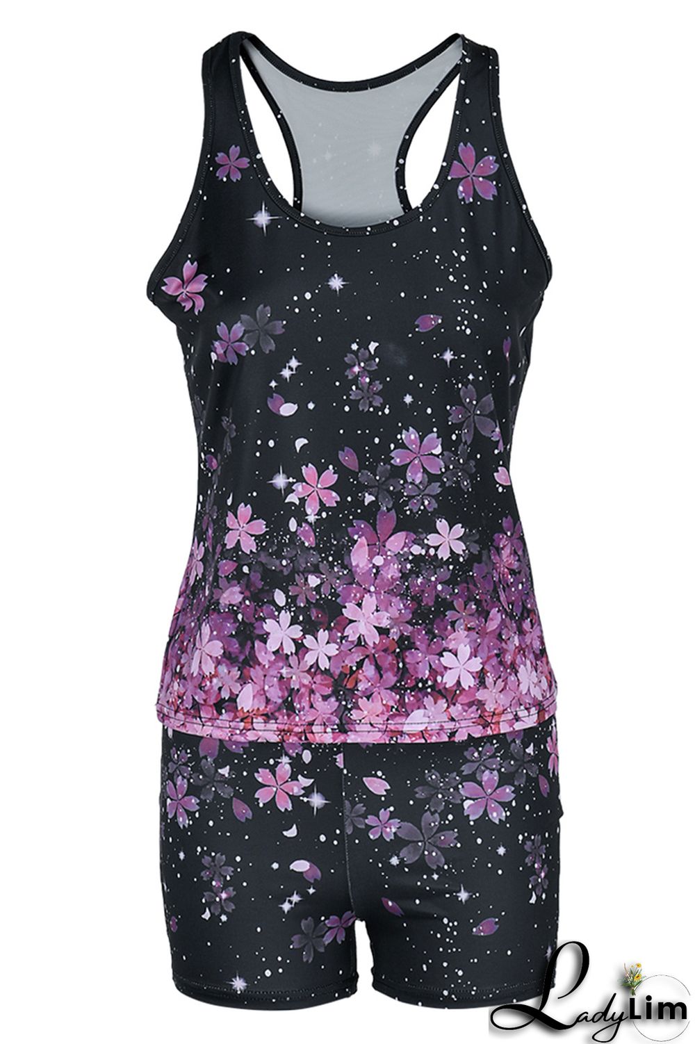 Black Pink Fashion Casual Print Basic U Neck Sleeveless Two Pieces