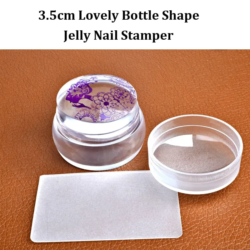 3.5cm Head Design Matte Nail Art Stamper Stamping Scraper With Cap Silicone Jelly Transparent Nail Template Tools Manicure Set-Nail Inspo