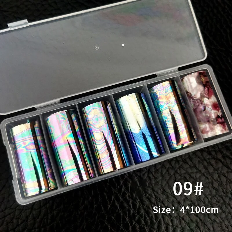 Luxury Iridescent Transfer Foil Paper Sticker Designer Set Nail Art Decal Adhesive Tropical Star 3D Art Decoration