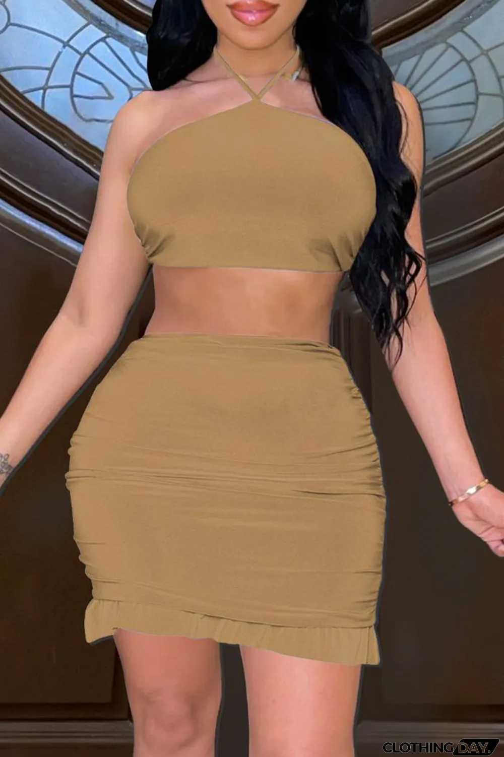 White Fashion Sexy Solid Bandage Backless Strapless Sleeveless Two Pieces