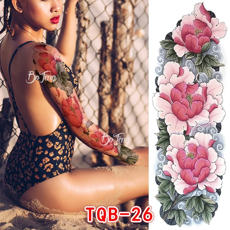 Tattoo Sleeves for Men Women Waterproof Flower Arm Tattoo Stickers Cool Full Arm Scary Fake Temporary Tattoos Big Picture Art