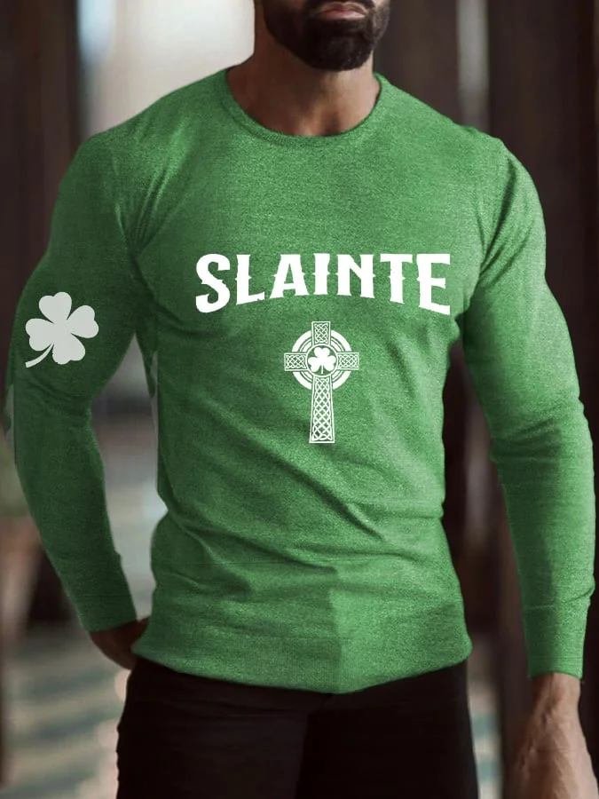 Men's Slainte St. Patrick's Day Shamrock Print T-Shirt socialshop