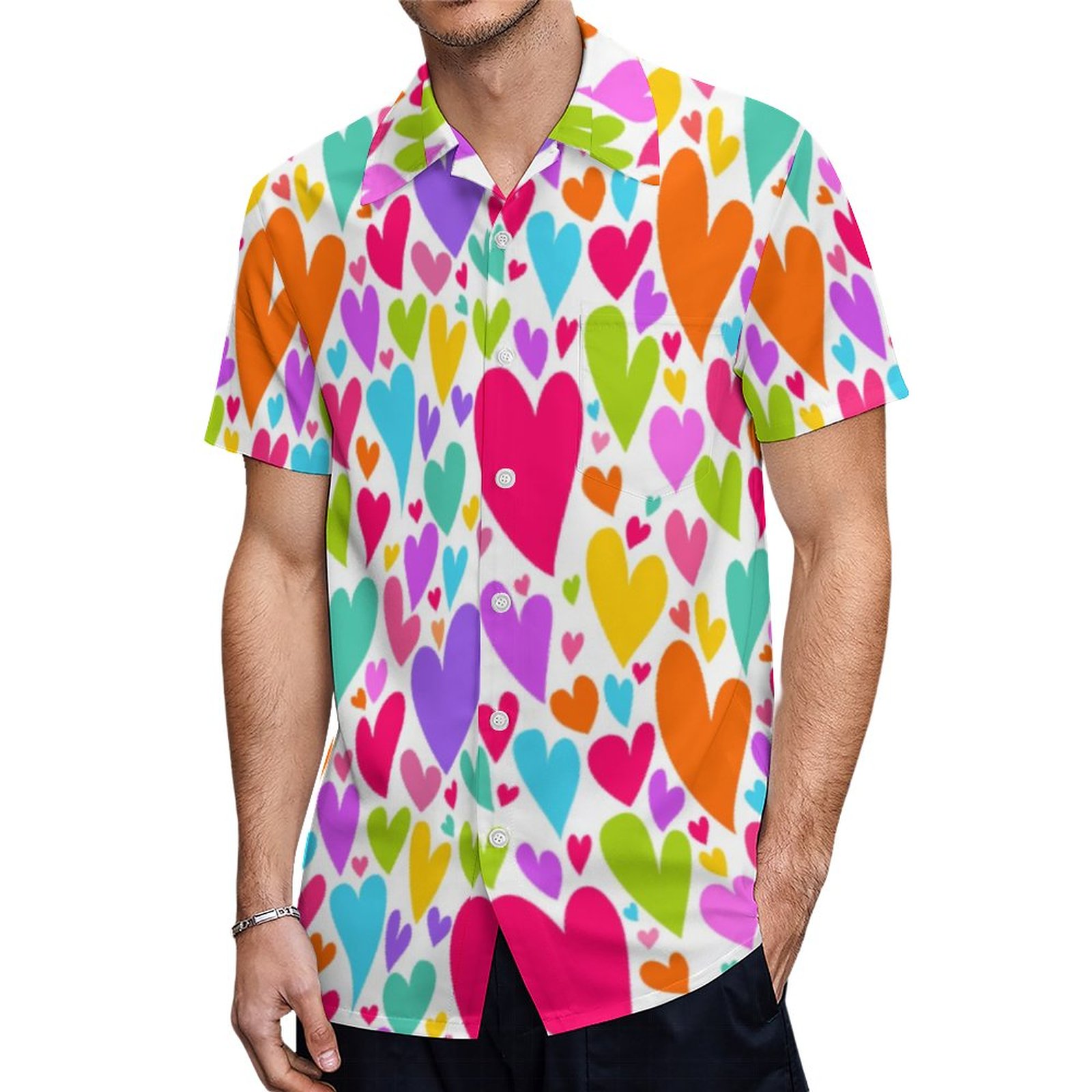 Vibrant Valentines Hearts Messenger Bag Hawaiian Shirt Mens Button Down Plus Size Tropical Hawaii Beach Shirts