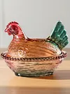 Hen Nest Glass Dish with Lid Crystal Glass Candy Jar Thicken Hen-Shaped Fruit Bowl Vintage Dessert Snack Plate for Home Decoration