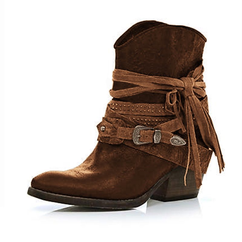 red short heel boots