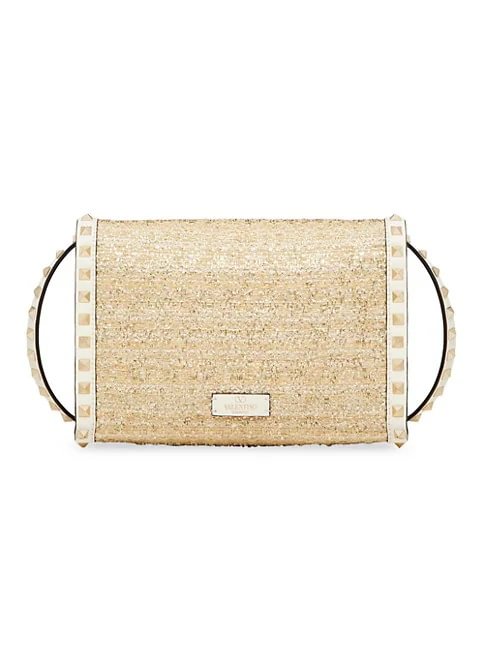 Valentino Garavani Small Rockstud Shoulder Bag in Boucl&eacute; Raffia