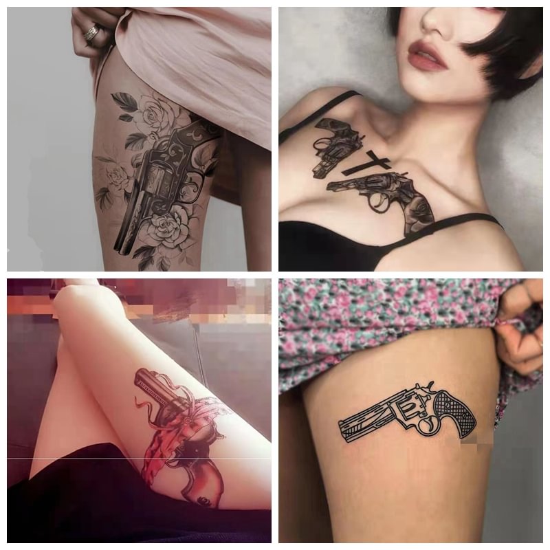 Gingf Gun Rose Temporary Tattoo Stickers Female Sexy Fashion Flower Leg Arm Art Fake Tattoo Waterproof Tattoo Set Decoration