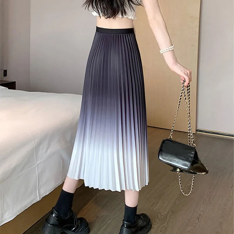 Gradient Color High Waist Pleated Skirt