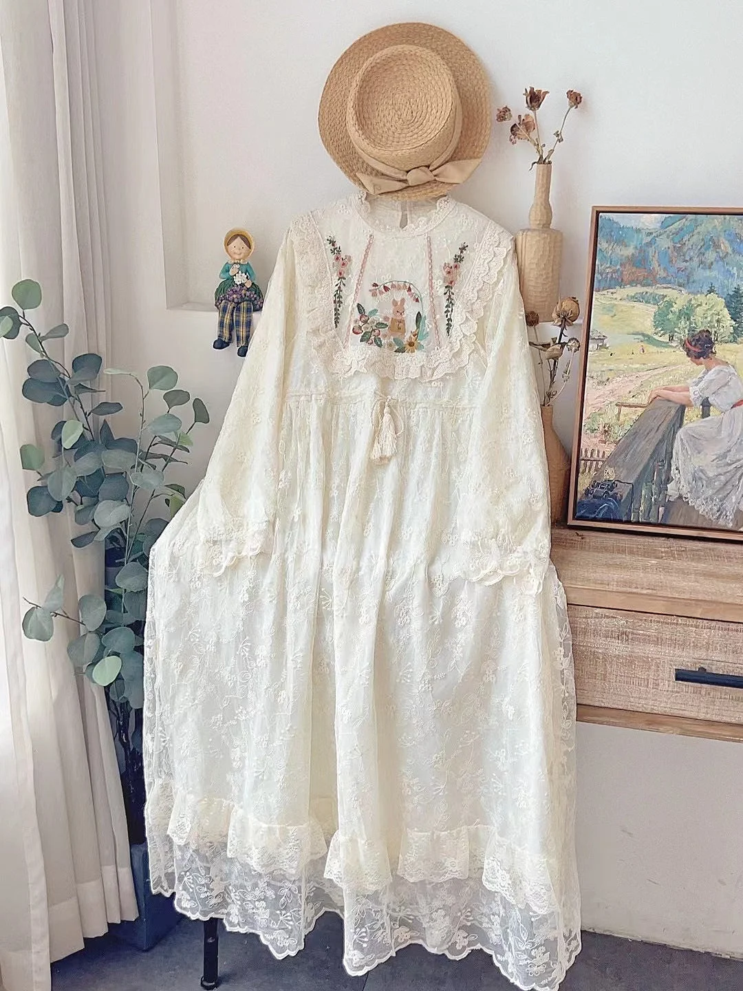 Women's Lace Long Sleeve Scoop Neck Maxi Dress