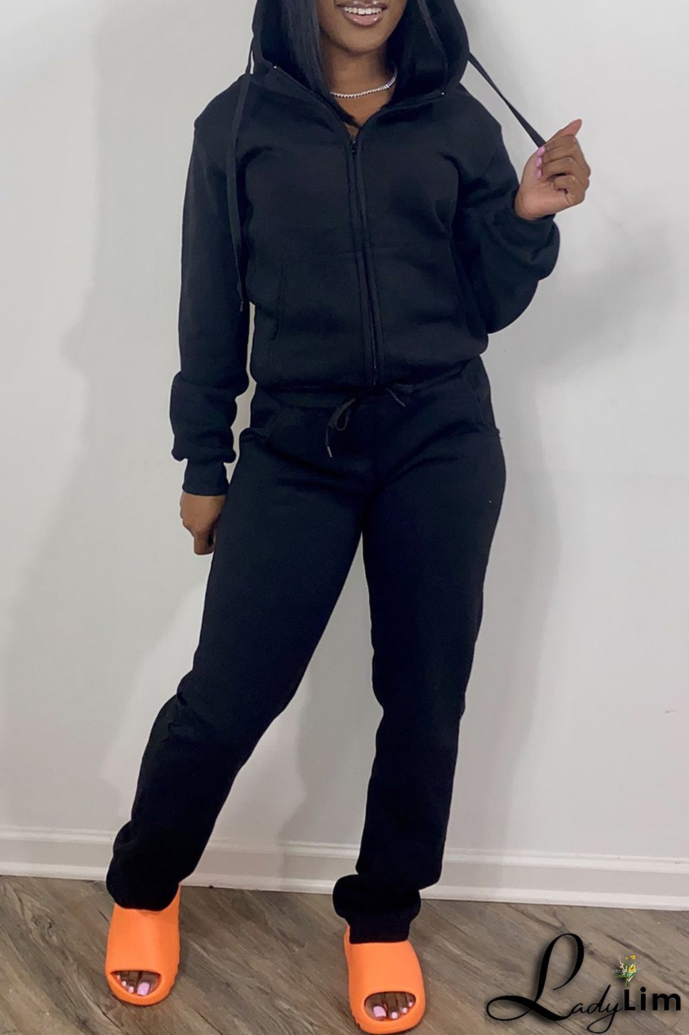 Red Fashion Casual Solid Basic Hooded Collar Long Sleeve Two Pieces