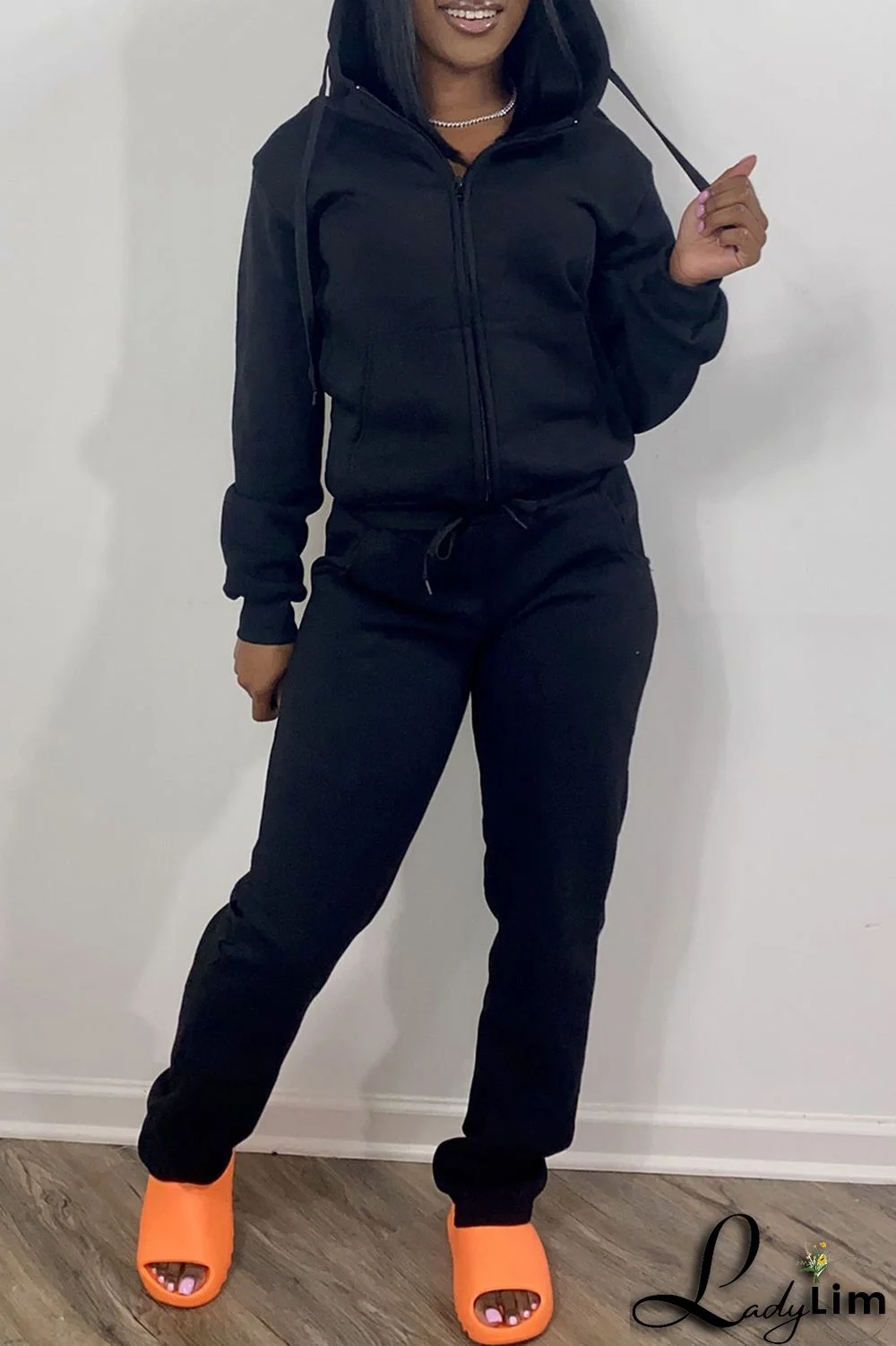 Red Fashion Casual Solid Basic Hooded Collar Long Sleeve Two Pieces