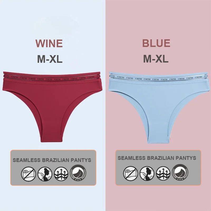 FINETOO 2PCS/Set Women Seamless Lingerie Letter Underpants Ladies 6 Solid Colors M-XL Woman Sexy Panties Briefs Underwear Thong