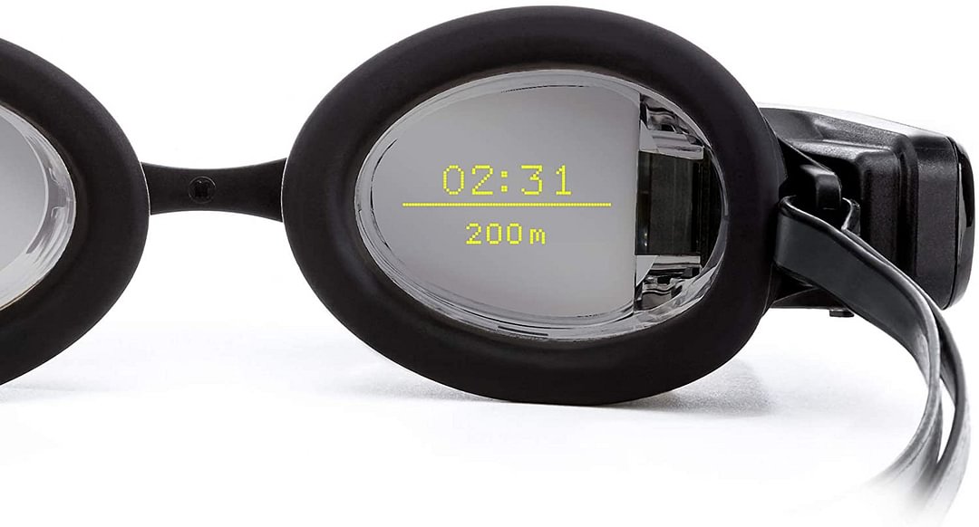 Smart Swim Goggles, Activity Tracker with a See-Through Display Built into Swimming Goggles