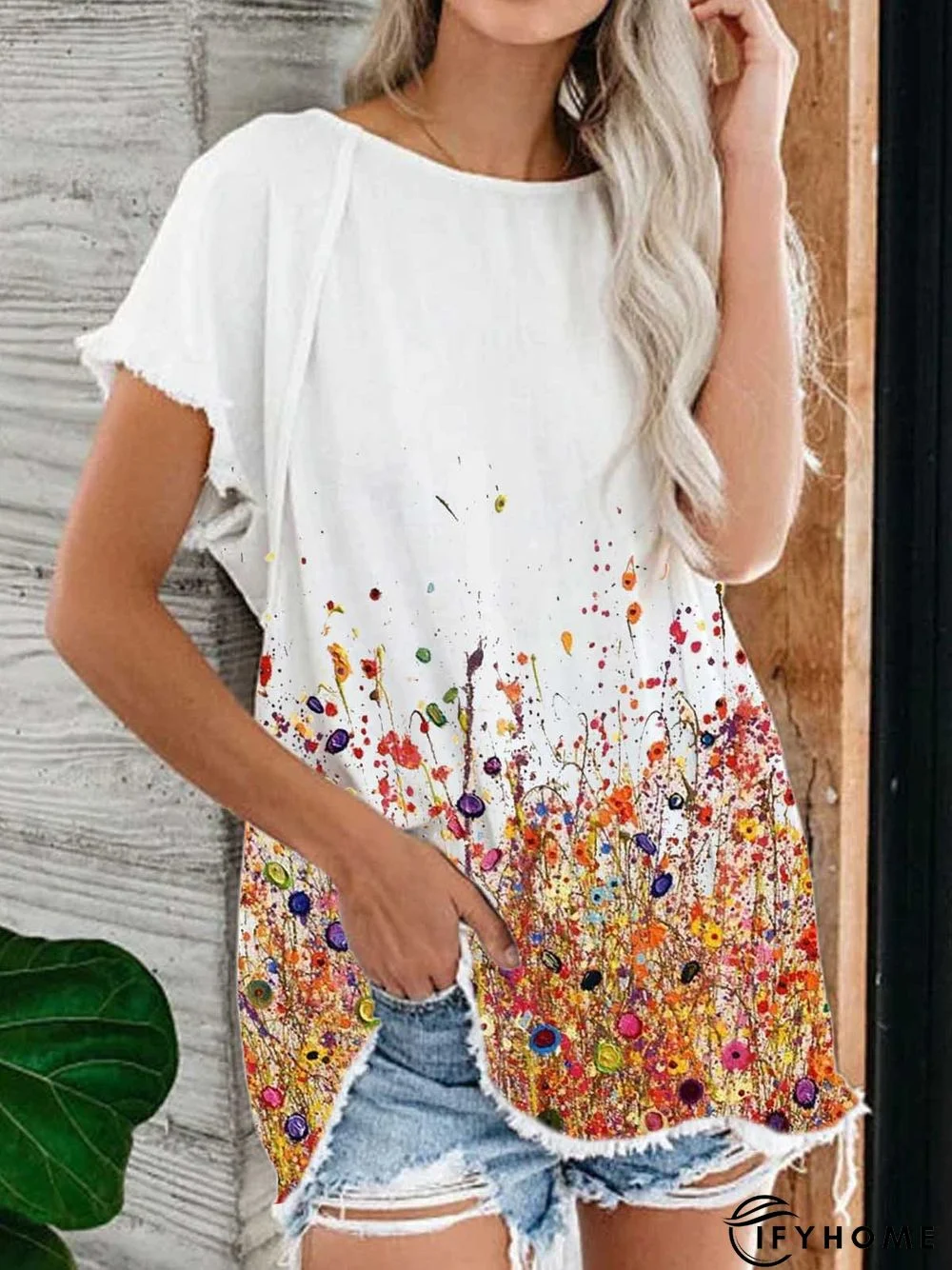 Casual Patchwork Cotton Round Neck T-shirt | IFYHOME