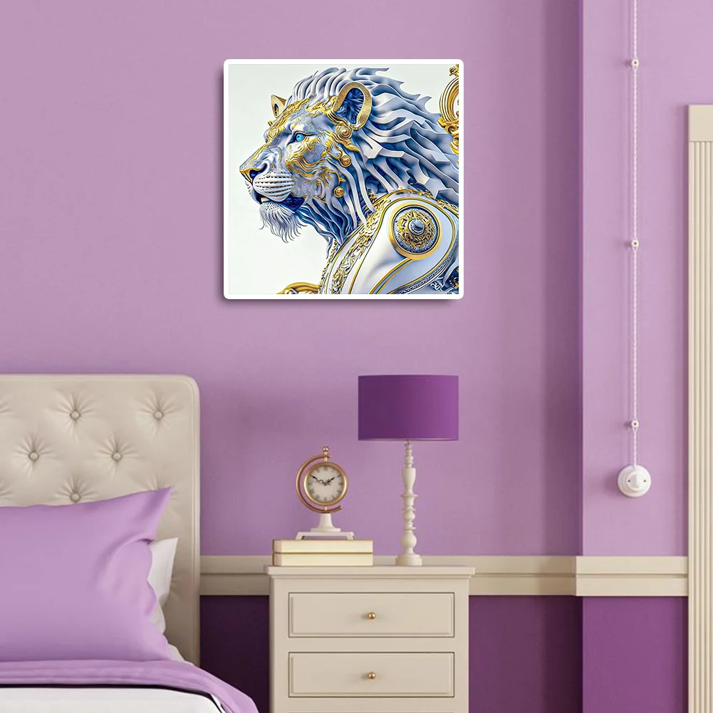Full Round Diamond Painting 30*30cm - White Lion Handsome Head