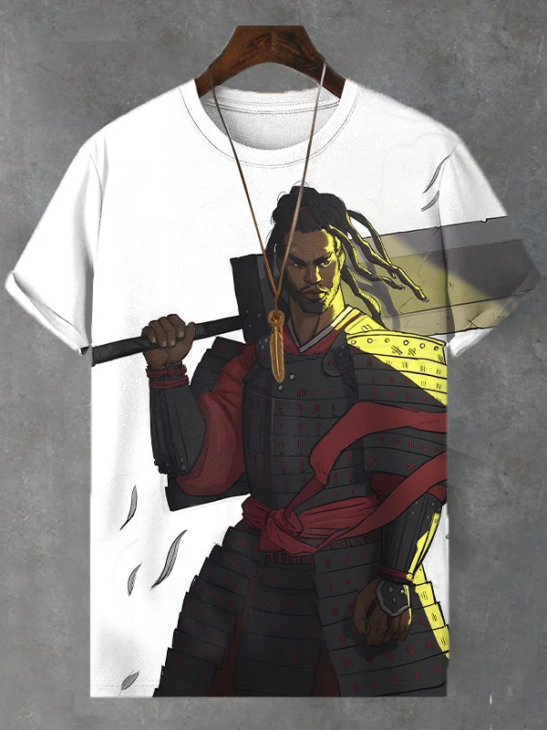 Men's Japanese Anime Art Samurai Print Casual T-Shirt