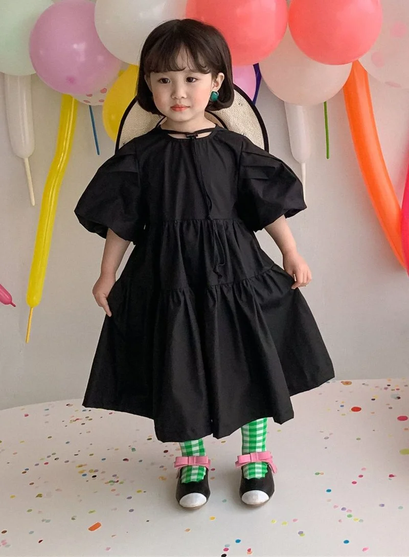 Retro Baby Spring Summer Girls Cotton Dress Kids Teenagers Children Clothes Outwear Puff Long Sleeve High Quality