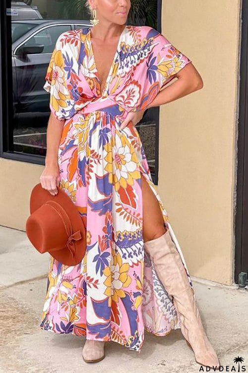 Like Palm Side Slit Bat Maxi Dress