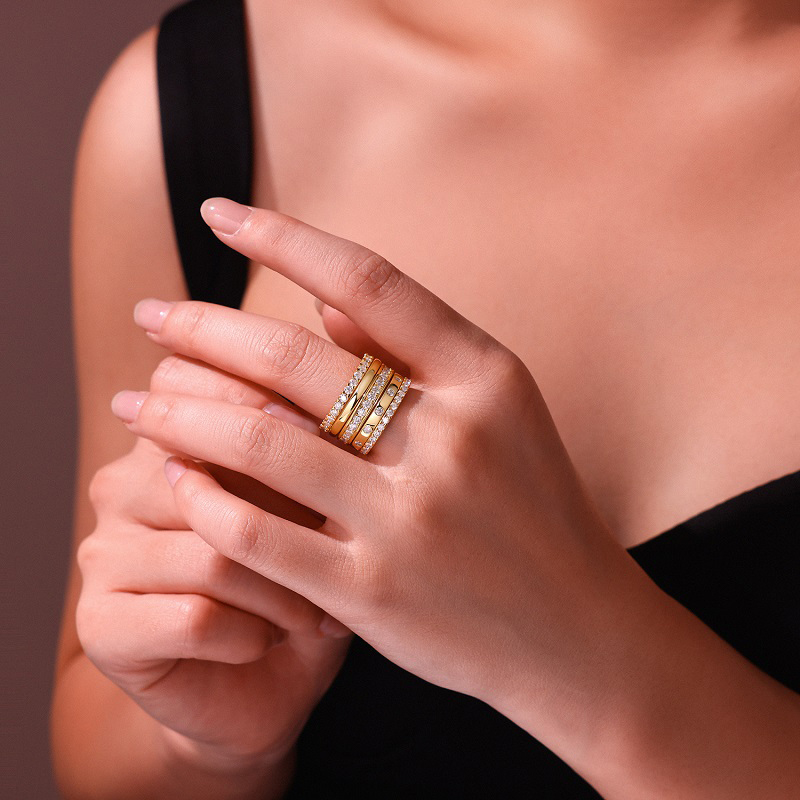  5pcs Moissanite Rings Set 925 Silver 18K Gold Plated Gold Color Jewelry for Women Gift Comes with GRA Certificate