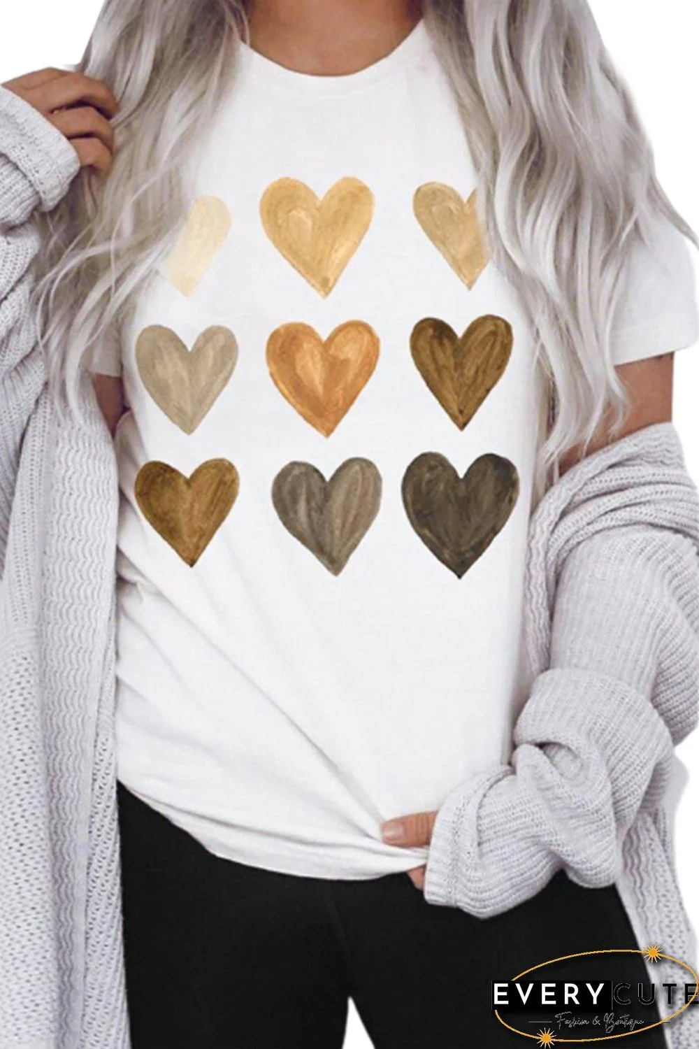 White Be Kind Heart Print O-Neck T-shirt