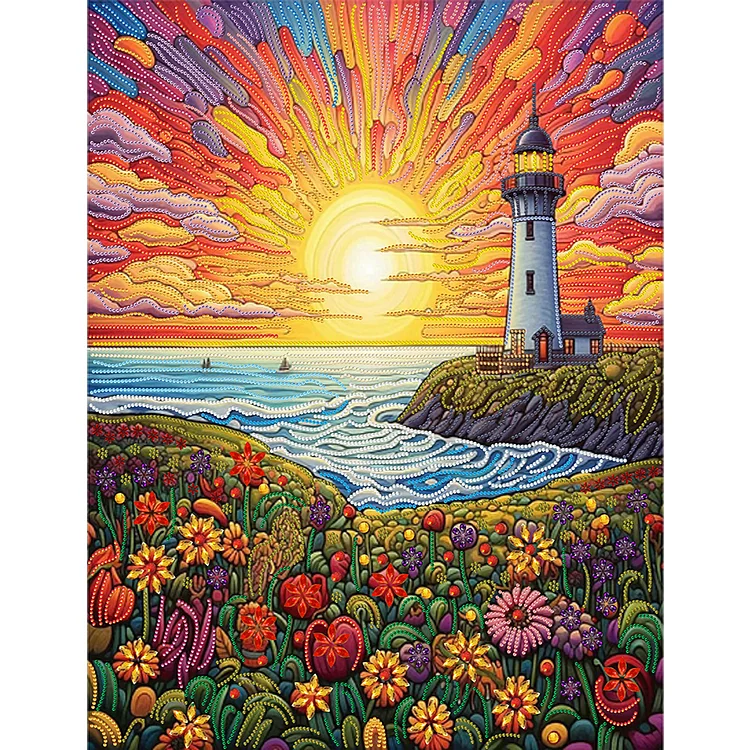 Sunset Lighthouse 50*60cm (Canvas) Special Shaped Drill Diamond Painting gbfke