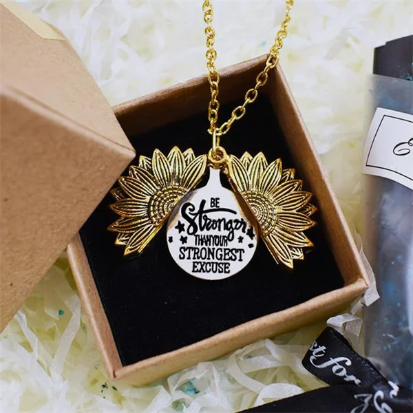 Be Stronger than Your Strongest Excuse Sunflower Necklace