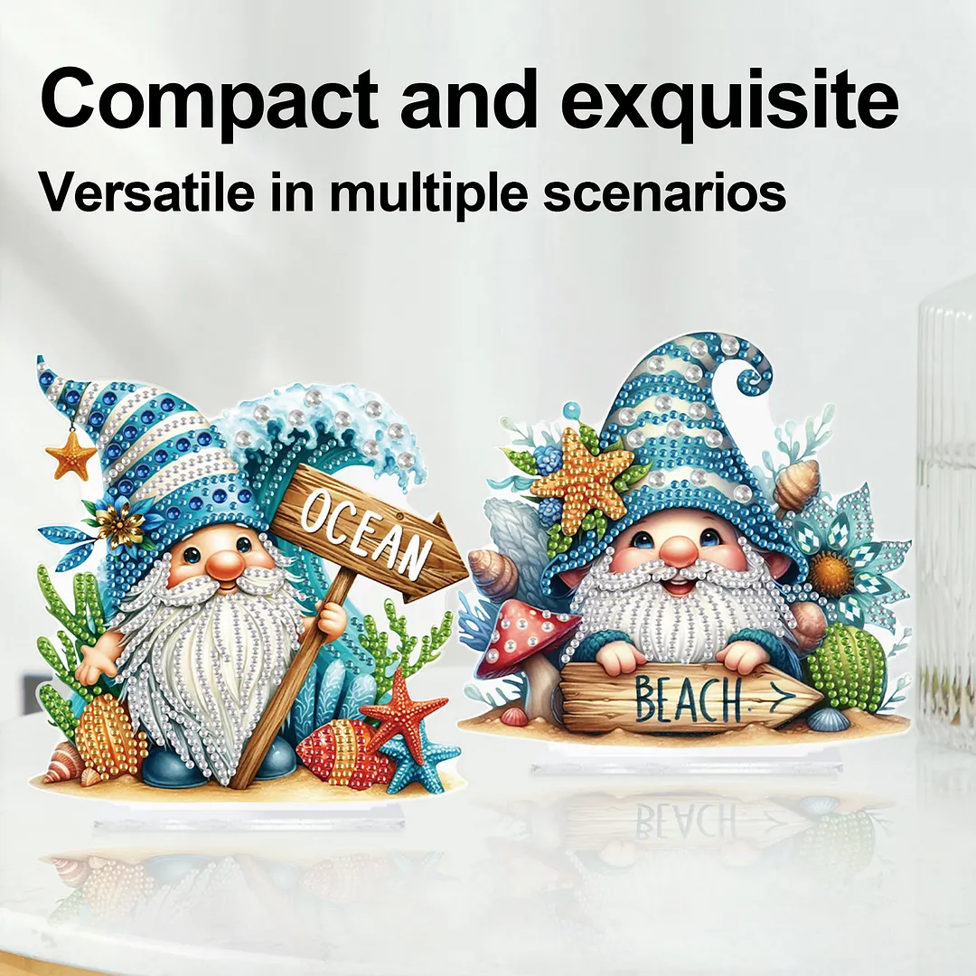 2Pcs DIY Diamond Art Tabletop Ornaments Reusable Special Gem Rhinestone Mosaic Craft Multi-Purpose Diamonds Art Suncatchers Flowers Gift for Craft Lovers (Beach Gnomes)