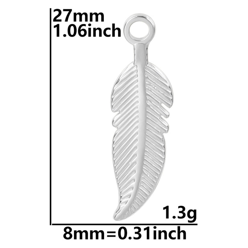 1 Piece 304 Stainless Steel Feather Pendant