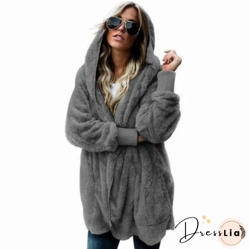 Autumn And Winter Hoodies Women Wool Warm Cotton Coat Sweatshirt Mid-length Double-sided Anti-fur Coat