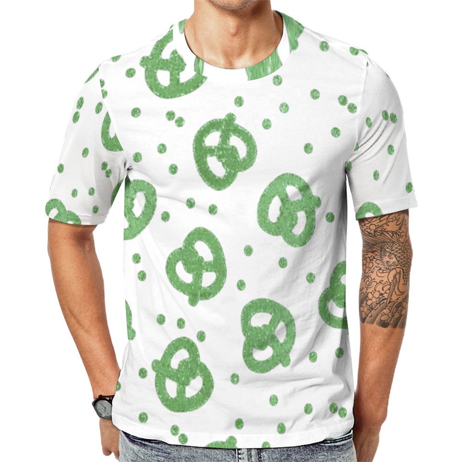 Pretzel Sparkle Neo Mint Green Salty Edibles Short Sleeve Print Unisex Tshirt Summer Casual Tees for Men and Women Coolcoshirts