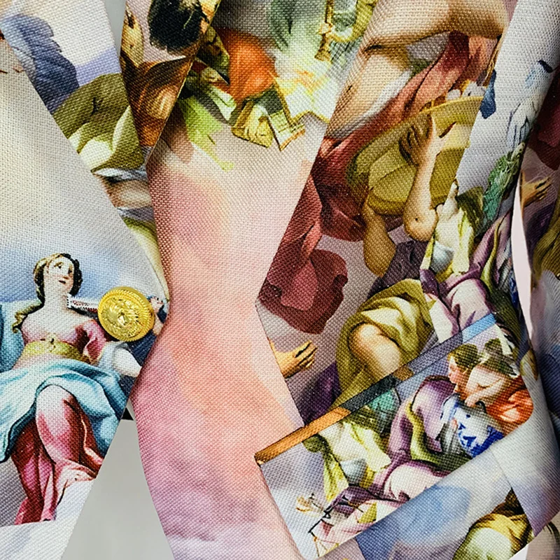 Nigikala Nigikala New Fashion Rope Repair Waist Retro Renaissance Angel Printed Suit Jacket