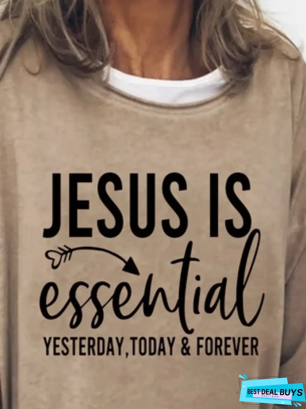 Jesus Text Letters Long Sleeve Crew Neck Casual Sweatshirt