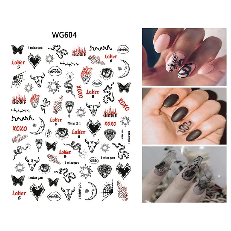 3D Chinese Red Black Dragon Manicure Decor Stickers Snake Nail Sticker DIY Self Adhesive Nail Decals Acrylic Nail Art Decoration-Nail Inspo