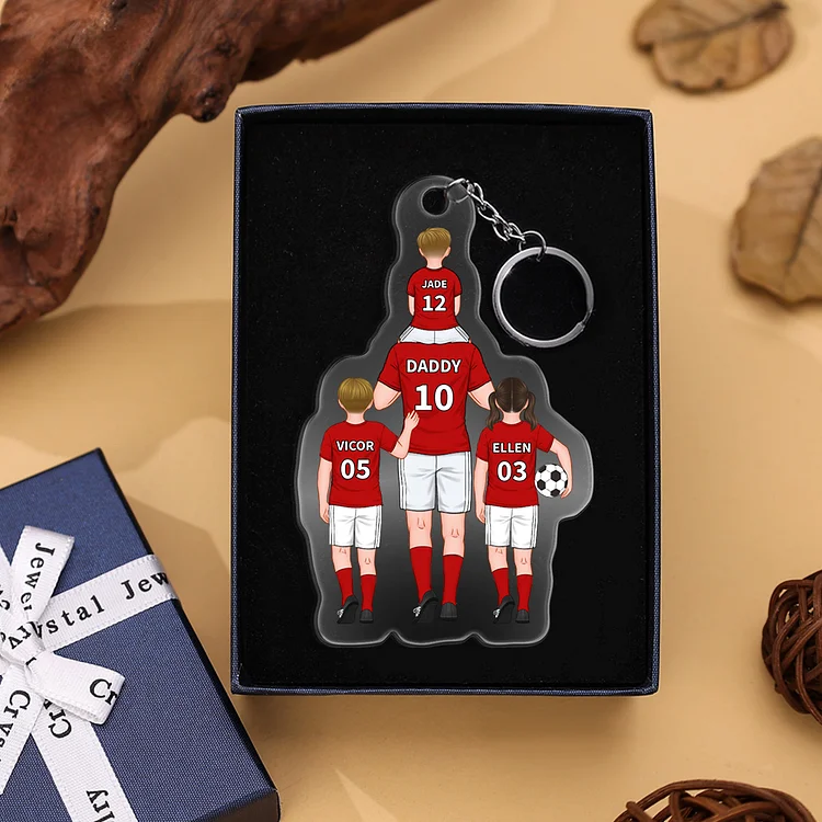 Personalized 1-3 Names Football Keychain Set-Custom Dad's Football Team Gift Set Keychain Names Gift For Dad-Happy Father's Day