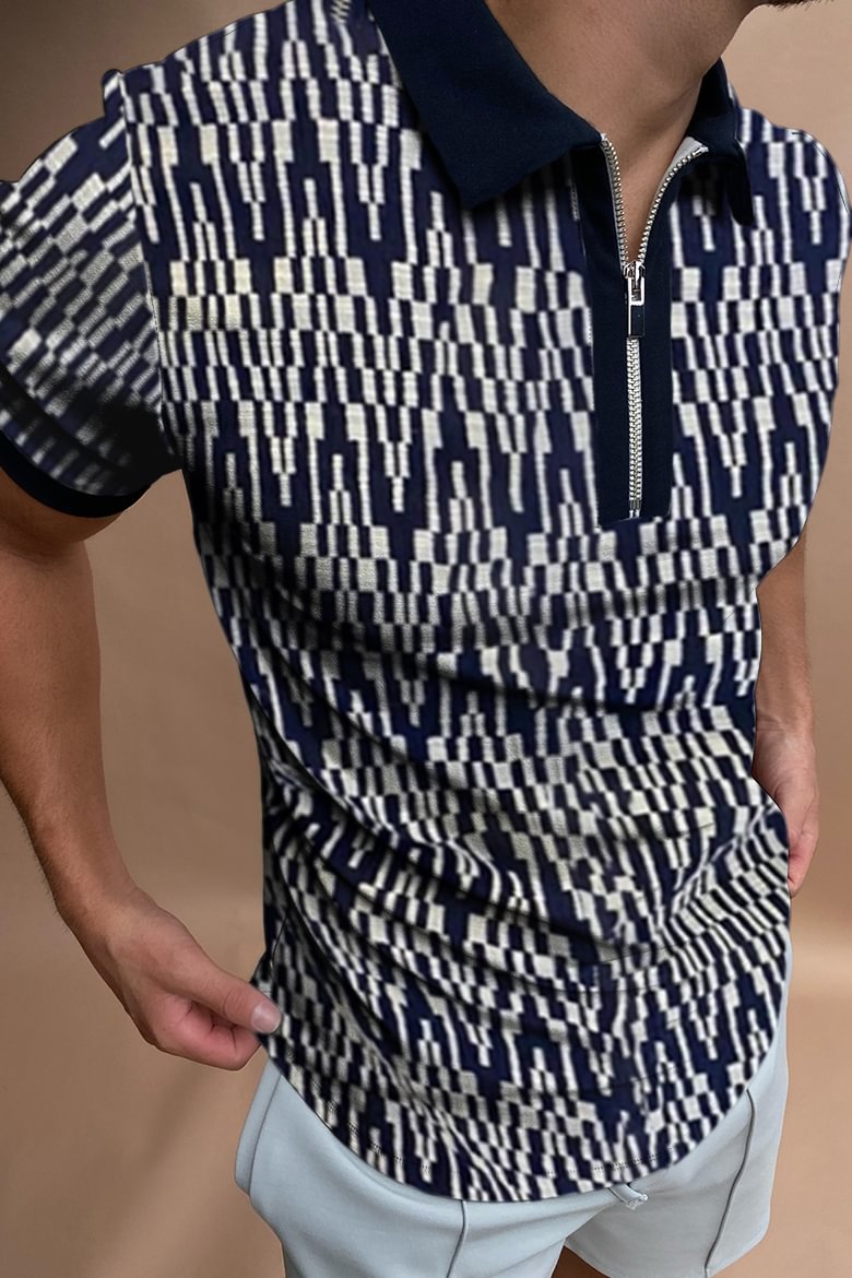 Patterned Texture Casual Short-sleeved Polo Shirt、、URBENIE