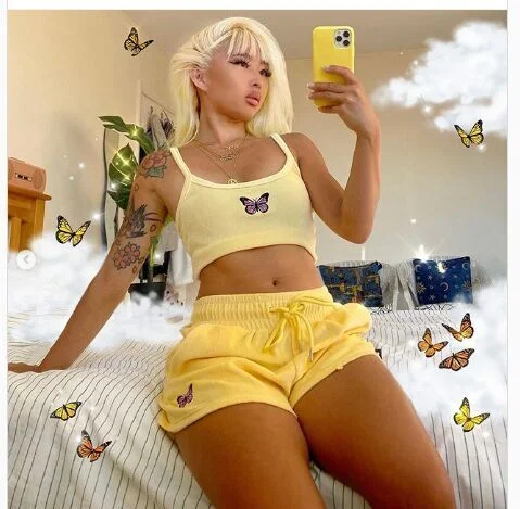 Sweet Two Pieces Sets for Women Girls  Print Sport Suits Summer Female Strappy Camis Crop Tops+Lace-up Shorts Outfits