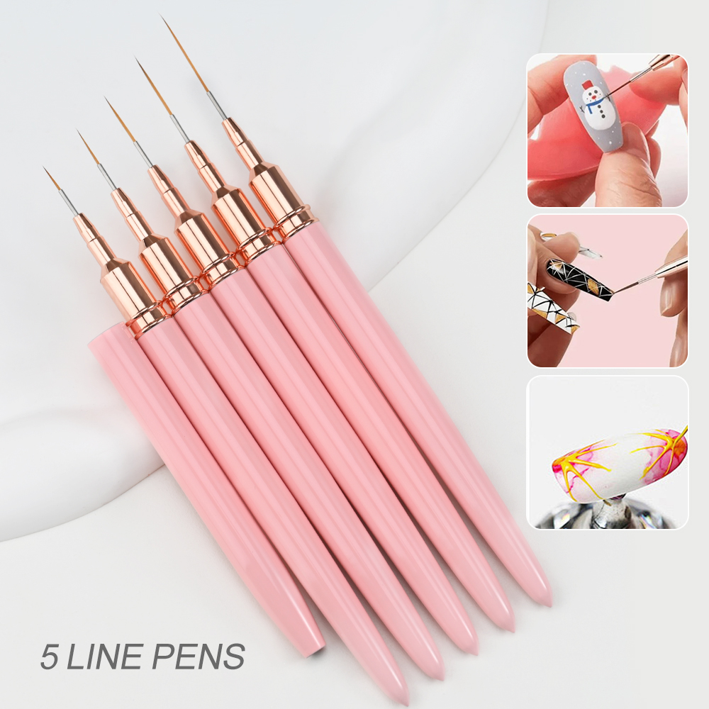 Hxtrovert 5Pcs 6/9/12/15/26MM Nail Liner Brush Set UV Gel Nail Brushes Kits French Stripe Line Painting Drawing Flower Pen Manicure Tools*